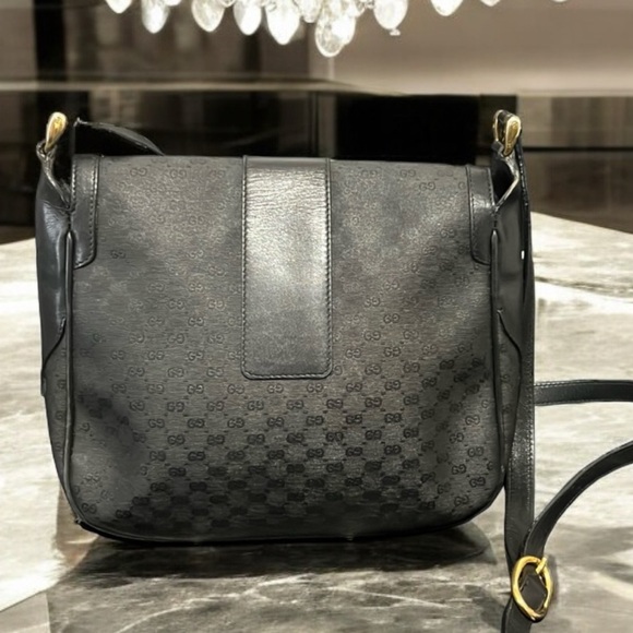 EUC GUCCI Vintage Micro GG Logo Canvas Shoulder Bag Black Navy Gorgeous - Picture 2 of 14